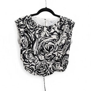 Bar III Women’s Floral Print Cap Sleeve Top Swiss Dot Black White sz XS $44.50